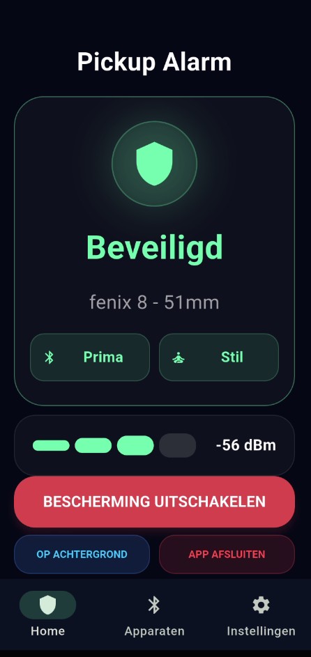 Dashboard met status Beveiligd